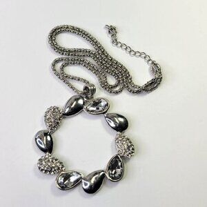 Silvertone Large Round Pendant Necklace